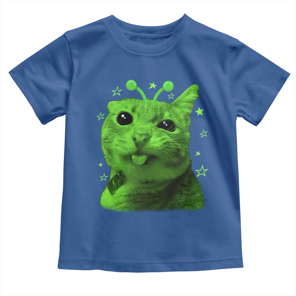 Funny Alien Cat Meme Retro Y2K Vintage Space Kitty Toddler T Shirt