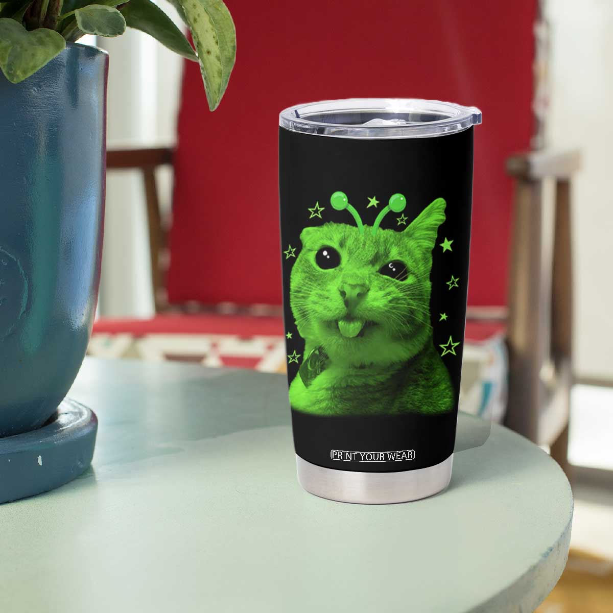 Funny Alien Cat Meme Retro Y2K Vintage Space Kitty Tumbler Cup