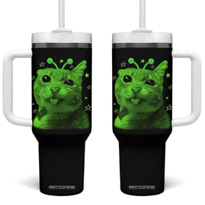 Funny Alien Cat Meme Retro Y2K Vintage Space Kitty Tumbler With Handle