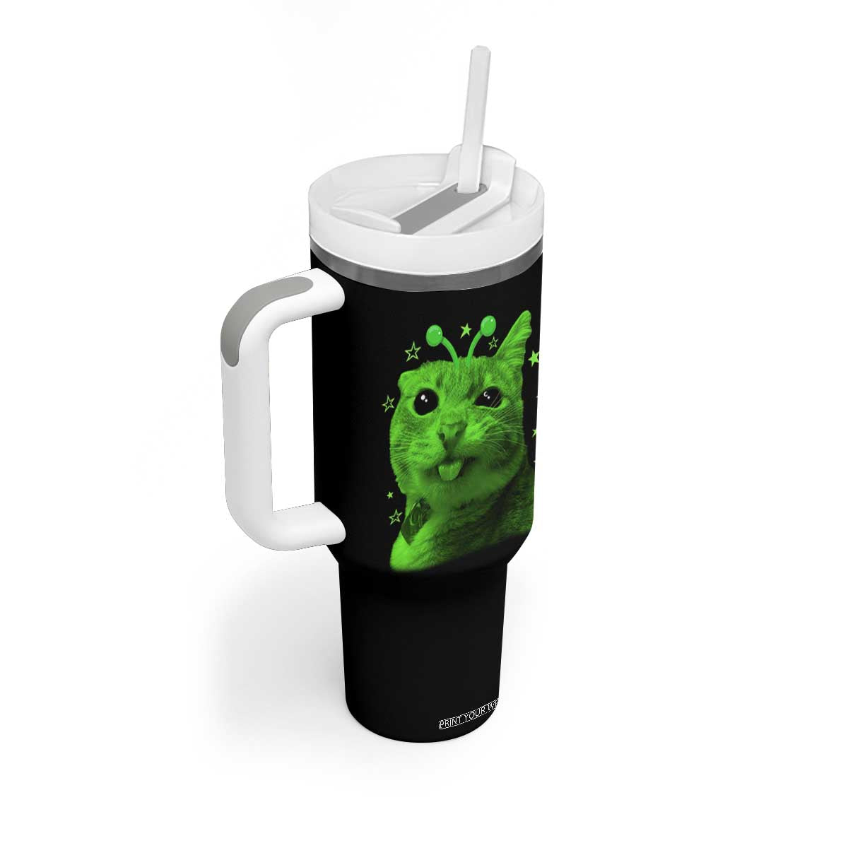 Funny Alien Cat Meme Retro Y2K Vintage Space Kitty Tumbler With Handle