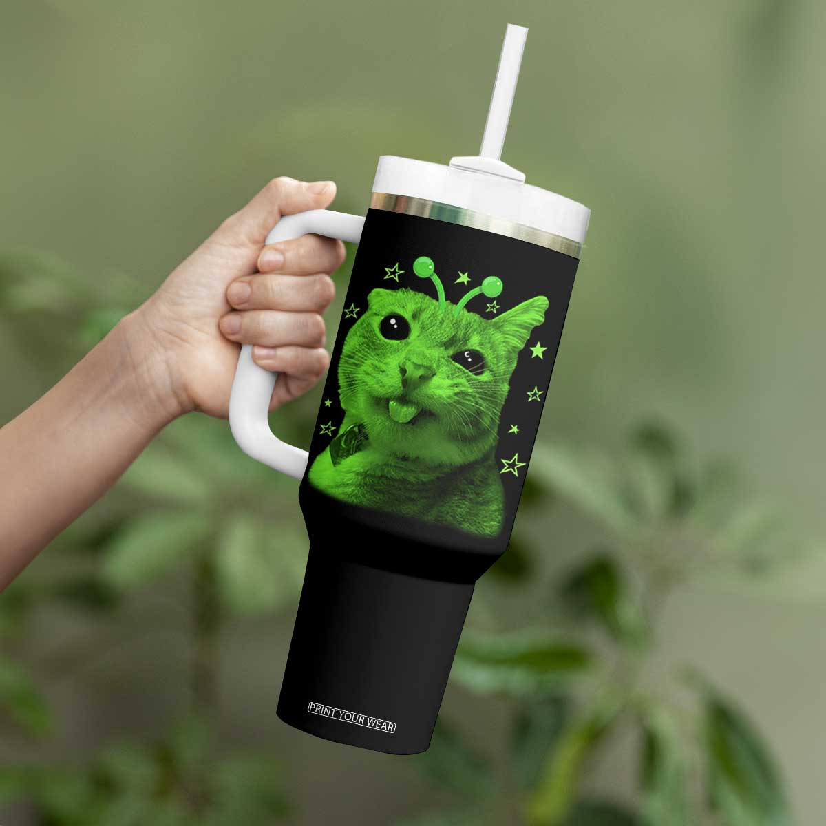Funny Alien Cat Meme Retro Y2K Vintage Space Kitty Tumbler With Handle