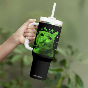 Funny Alien Cat Meme Retro Y2K Vintage Space Kitty Tumbler With Handle