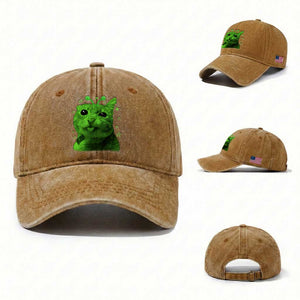 Funny Alien Cat Meme Retro Y2K Vintage Space Kitty Washed Cotton Baseball Cap
