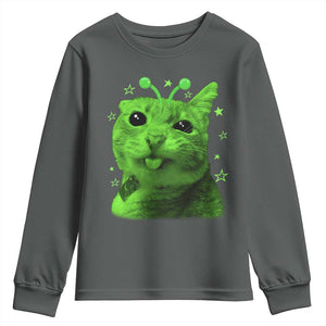 Funny Alien Cat Meme Retro Y2K Vintage Space Kitty Youth Sweatshirt