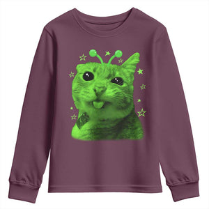 Funny Alien Cat Meme Retro Y2K Vintage Space Kitty Youth Sweatshirt
