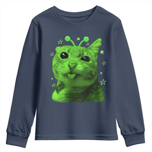 Funny Alien Cat Meme Retro Y2K Vintage Space Kitty Youth Sweatshirt