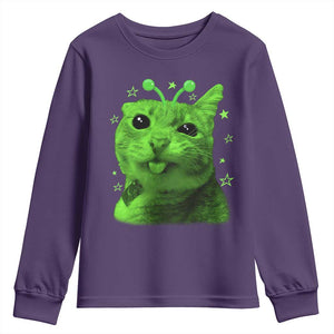 Funny Alien Cat Meme Retro Y2K Vintage Space Kitty Youth Sweatshirt