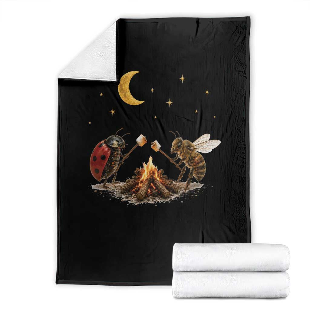 Bee And Ladybug Campfire Throw Blanket Cottagecore Gift TS10 Black Print Your Wear