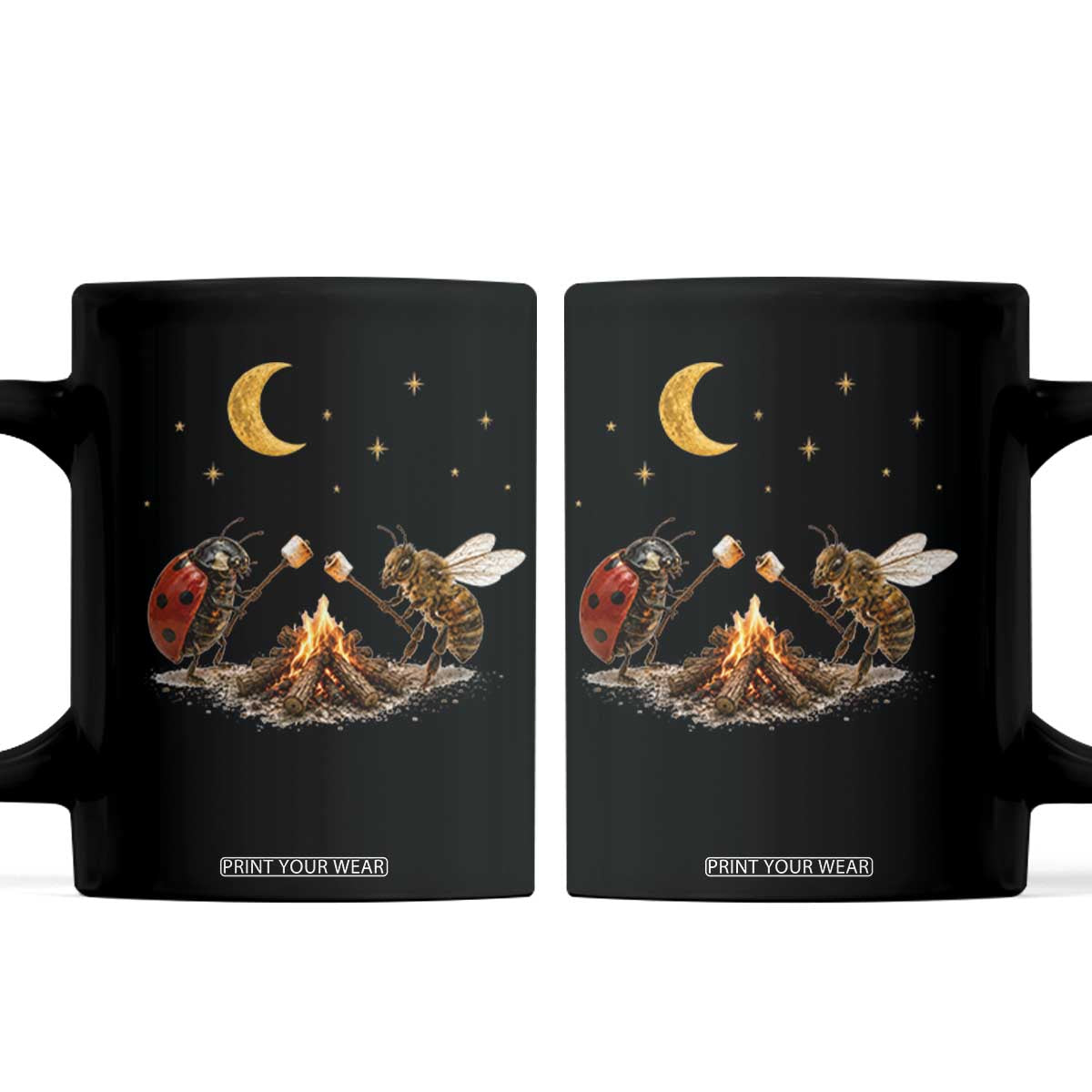 Bee And Ladybug Campfire Coffee Mug Cottagecore Gift TS10 Black Print Your Wear