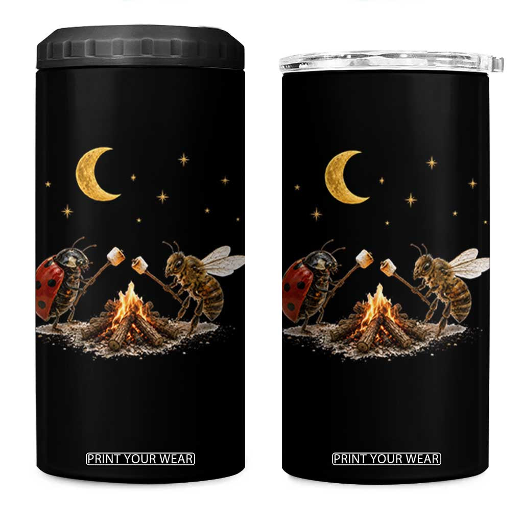 Bee And Ladybug Campfire 4 in 1 Can Cooler Tumbler Cottagecore Gift TS10 One Size: 16 oz Black Print Your Wear