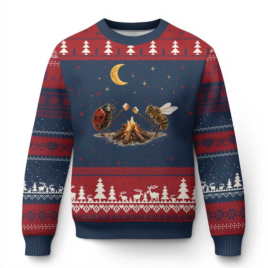 Bee And Ladybug Campfire Ugly Christmas Sweater Cottagecore Gift TS10 Navy Red Print Your Wear