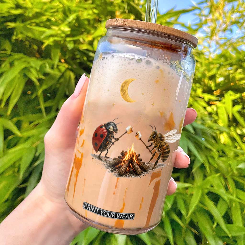 Bee And Ladybug Campfire Glass Can Cottagecore Gift TS10 Black Print Your Wear