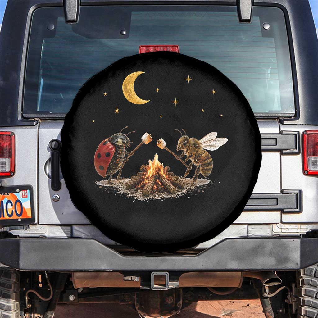 Bee And Ladybug Campfire Spare Tire Cover Cottagecore Gift TS10 No hole Black Print Your Wear