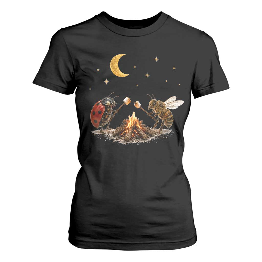 Bee And Ladybug Campfire T Shirt For Women Cottagecore Gift TS10 Black Print Your Wear