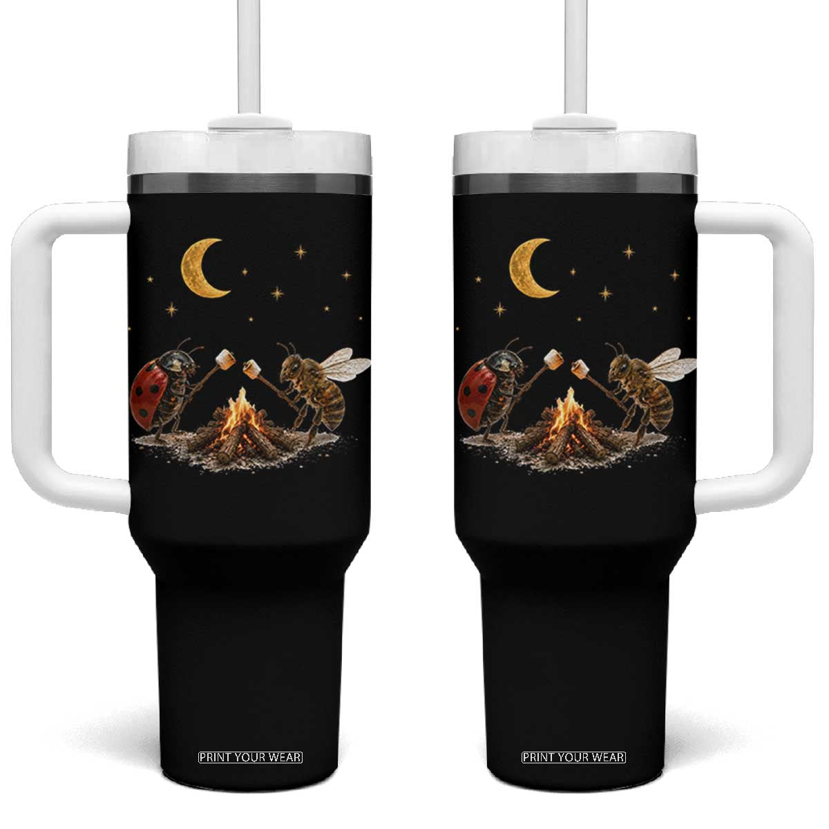 Bee And Ladybug Campfire Tumbler With Handle Cottagecore Gift TS10 One Size: 40 oz Black Print Your Wear