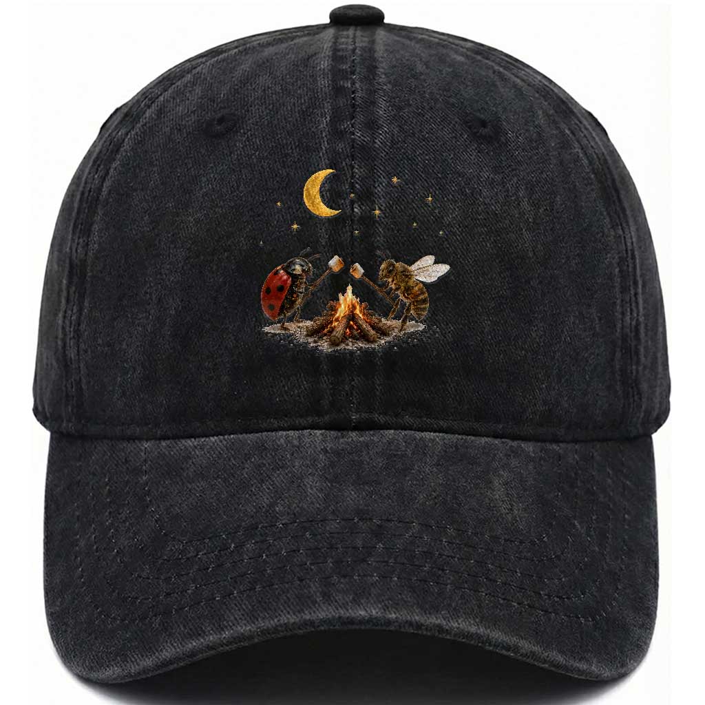 Bee And Ladybug Campfire Washed Cotton Baseball Cap Cottagecore Gift TS10 Print Your Wear