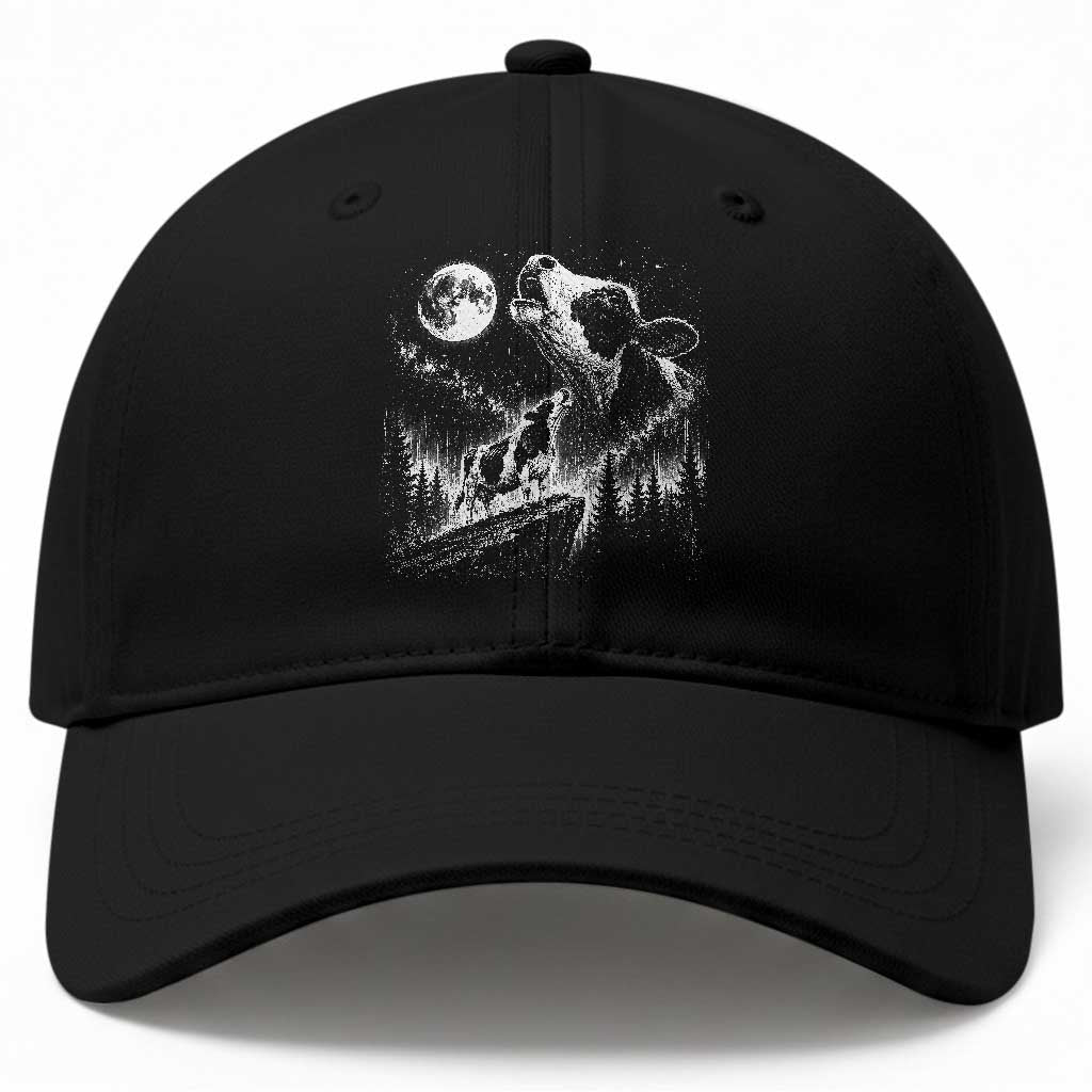 Cow Howling at Moon Vintage 90s Graphic Baseball Cap Retro Farm Animal Country Western Gift TS10 Print Your Wear