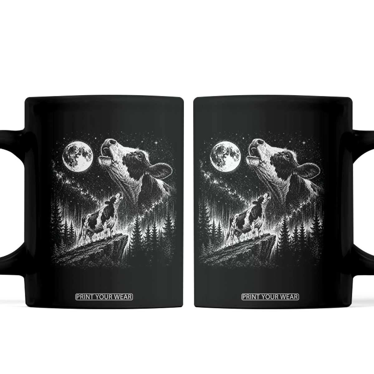 Cow Howling at Moon Vintage 90s Graphic Coffee Mug Retro Farm Animal Country Western Gift TS10 Black Print Your Wear