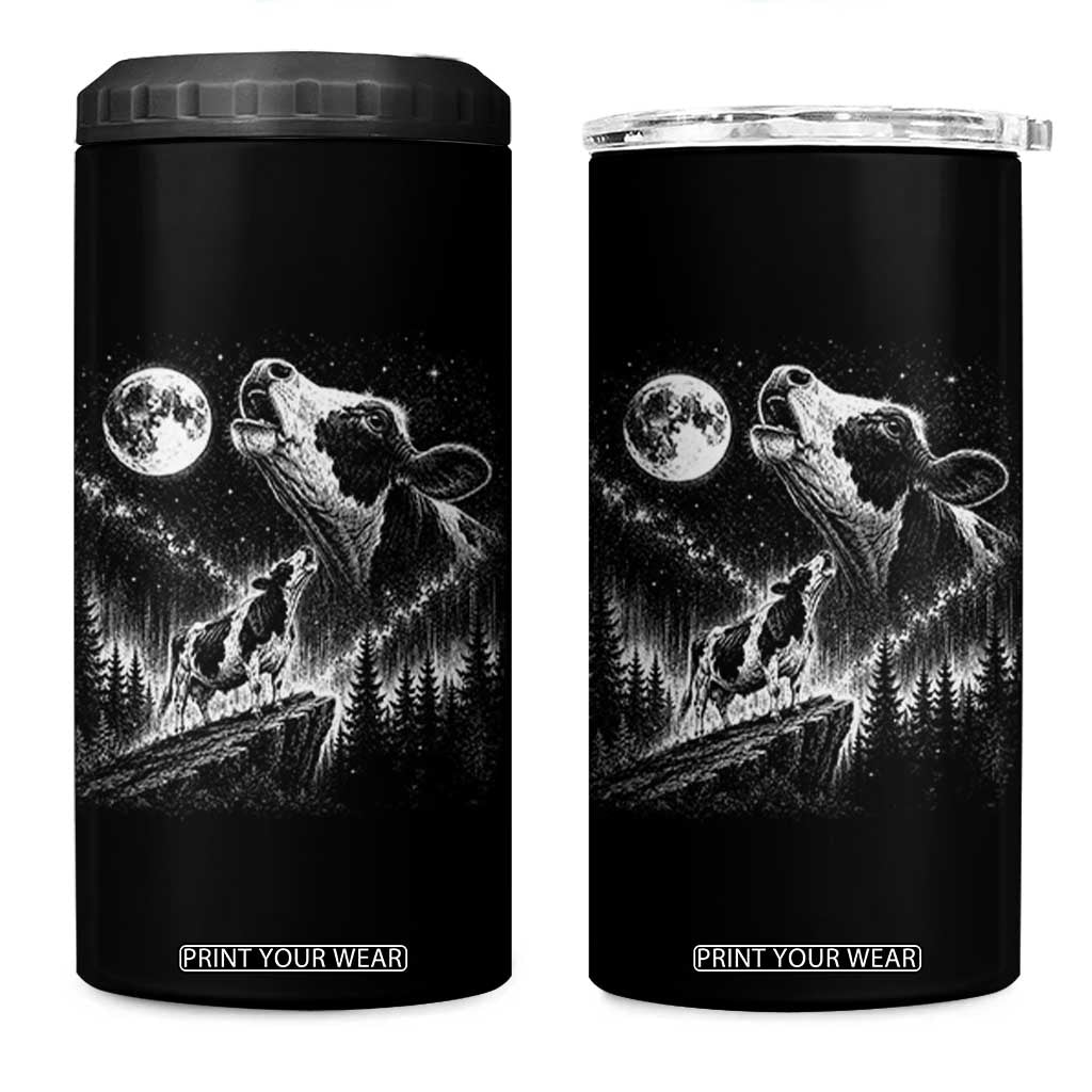 Cow Howling at Moon Vintage 90s Graphic 4 in 1 Can Cooler Tumbler Retro Farm Animal Country Western Gift TS10 One Size: 16 oz Black Print Your Wear