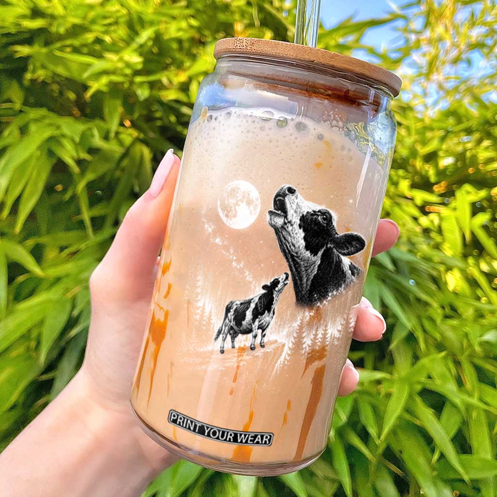 Cow Howling at Moon Vintage 90s Graphic Glass Can Retro Farm Animal Country Western Gift TS10 Black Print Your Wear