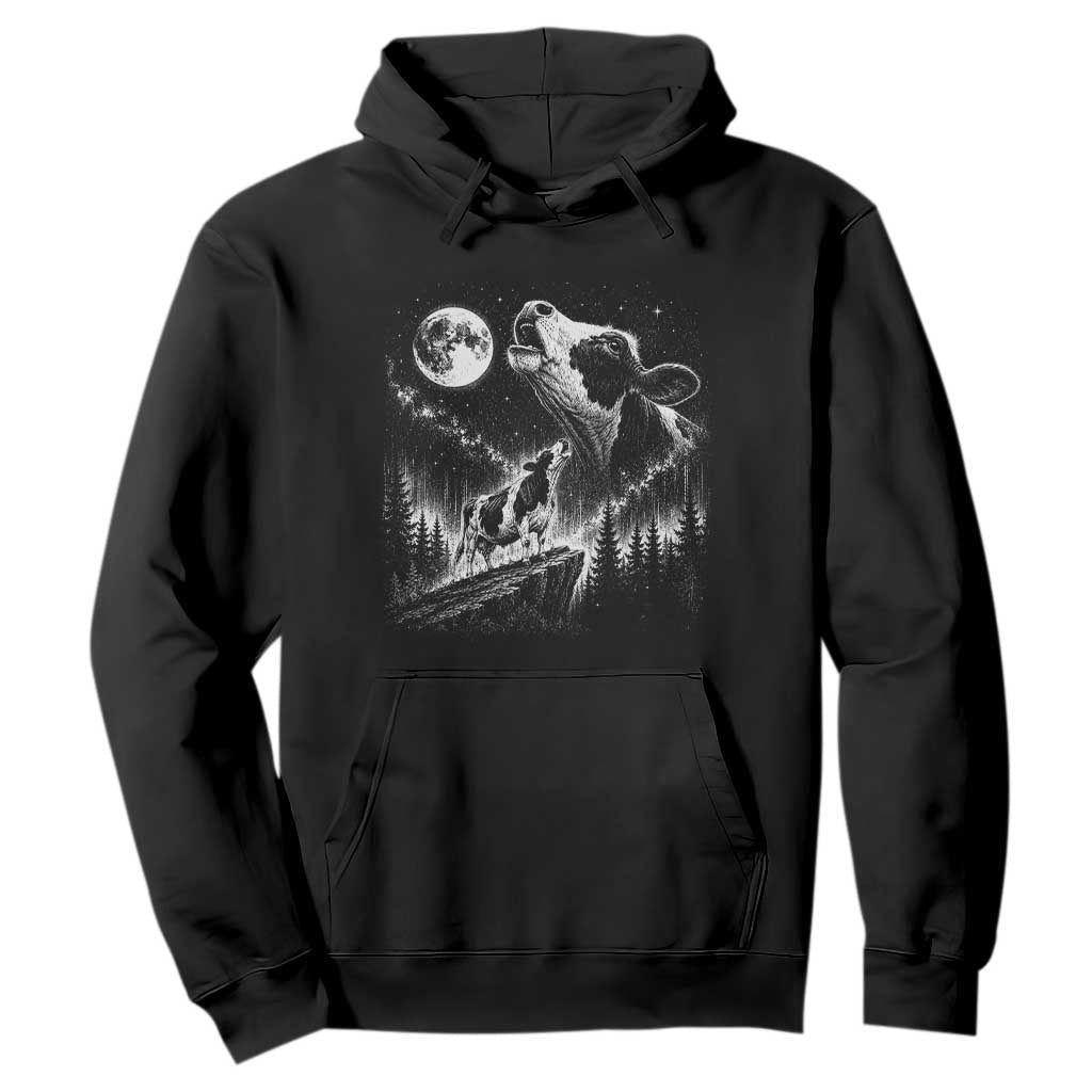 Cow Howling at Moon Vintage 90s Graphic Hoodie Retro Farm Animal Country Western Gift TS10 Black Print Your Wear