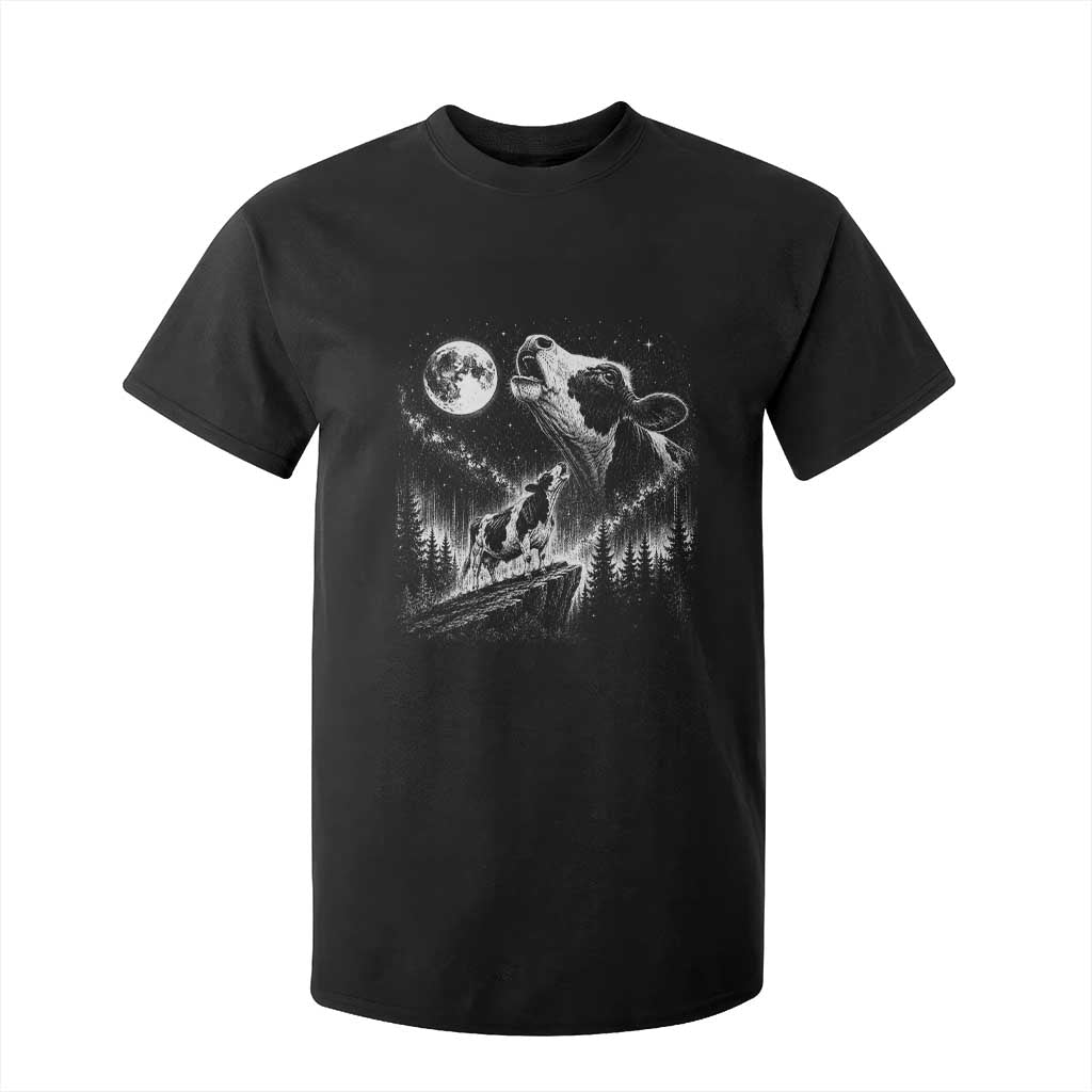 Cow Howling at Moon Vintage 90s Graphic T Shirt For Kid Retro Farm Animal Country Western Gift TS10 Black Print Your Wear