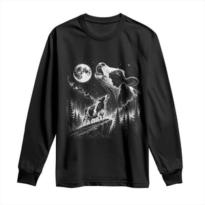 Cow Howling at Moon Vintage 90s Graphic Long Sleeve Shirt Retro Farm Animal Country Western Gift TS10 Black Print Your Wear