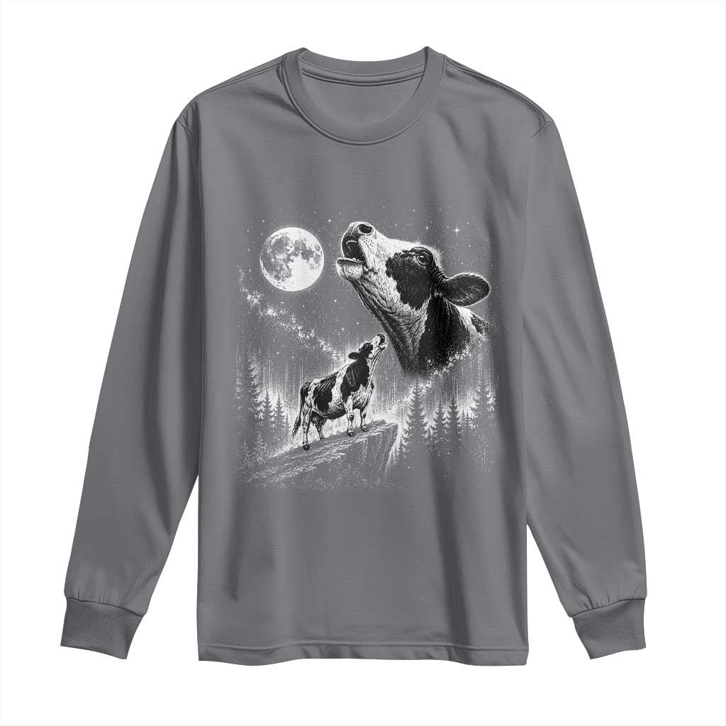 Cow Howling at Moon Vintage 90s Graphic Long Sleeve Shirt Retro Farm Animal Country Western Gift TS10 Charcoal Print Your Wear