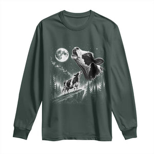 Cow Howling at Moon Vintage 90s Graphic Long Sleeve Shirt Retro Farm Animal Country Western Gift TS10 Dark Forest Green Print Your Wear