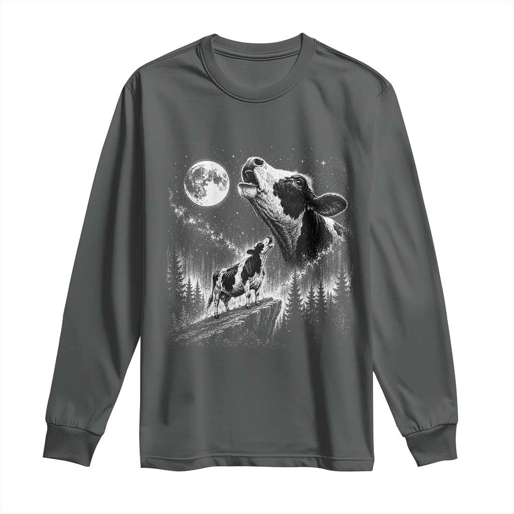 Cow Howling at Moon Vintage 90s Graphic Long Sleeve Shirt Retro Farm Animal Country Western Gift TS10 Dark Heather Print Your Wear