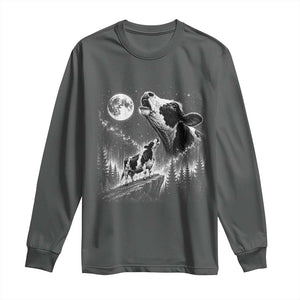 Cow Howling at Moon Vintage 90s Graphic Long Sleeve Shirt Retro Farm Animal Country Western Gift TS10 Dark Heather Print Your Wear