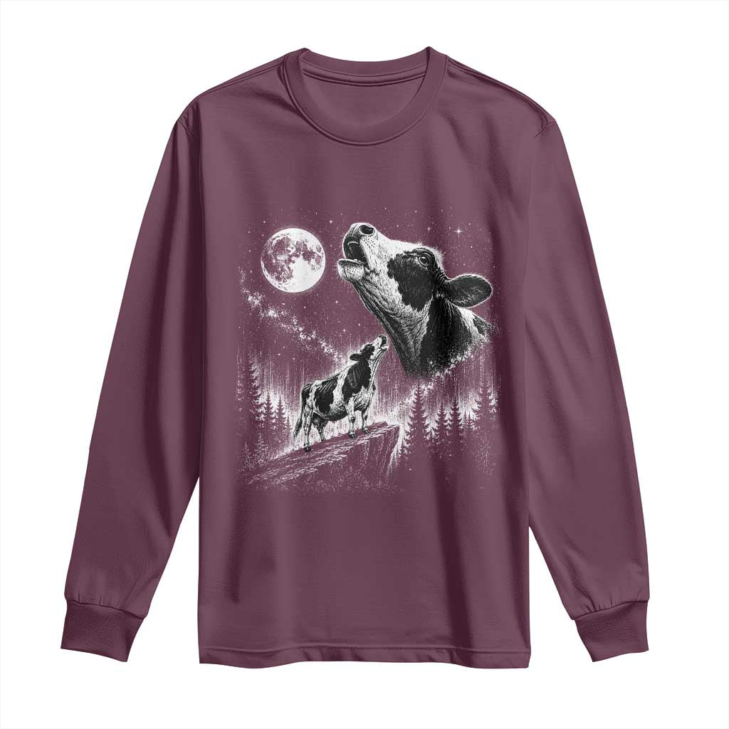 Cow Howling at Moon Vintage 90s Graphic Long Sleeve Shirt Retro Farm Animal Country Western Gift TS10 Maroon Print Your Wear