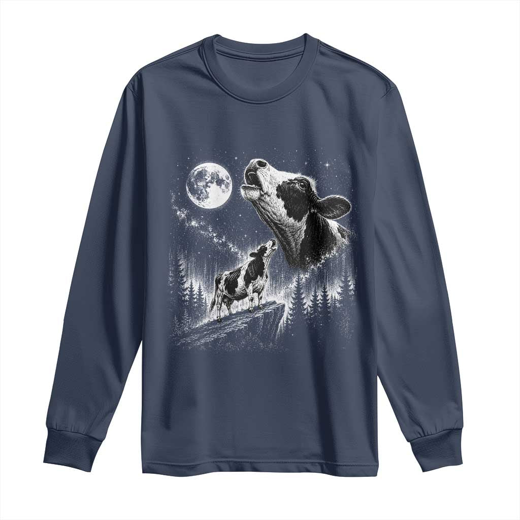 Cow Howling at Moon Vintage 90s Graphic Long Sleeve Shirt Retro Farm Animal Country Western Gift TS10 Navy Print Your Wear