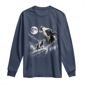 Cow Howling at Moon Vintage 90s Graphic Long Sleeve Shirt Retro Farm Animal Country Western Gift TS10 Navy Print Your Wear