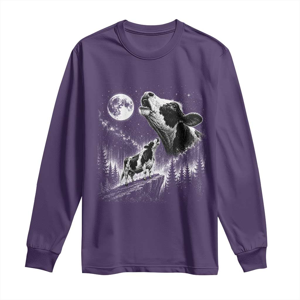 Cow Howling at Moon Vintage 90s Graphic Long Sleeve Shirt Retro Farm Animal Country Western Gift TS10 Purple Print Your Wear