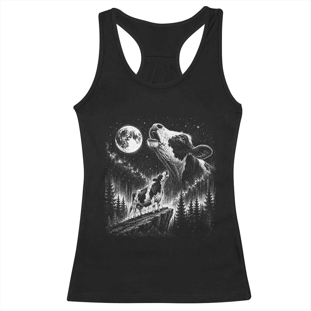 Cow Howling at Moon Vintage 90s Graphic Racerback Tank Top Retro Farm Animal Country Western Gift TS10 Black Print Your Wear