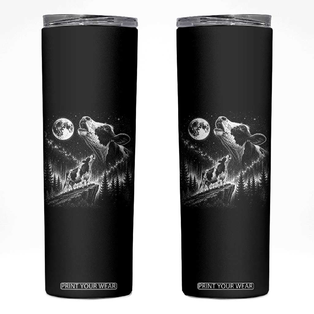 Cow Howling at Moon Vintage 90s Graphic Skinny Tumbler Retro Farm Animal Country Western Gift TS10 Black Print Your Wear