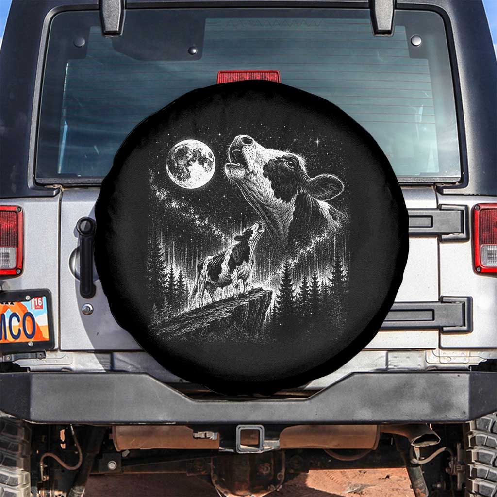 Cow Howling at Moon Vintage 90s Graphic Spare Tire Cover Retro Farm Animal Country Western Gift TS10 No hole Black Print Your Wear