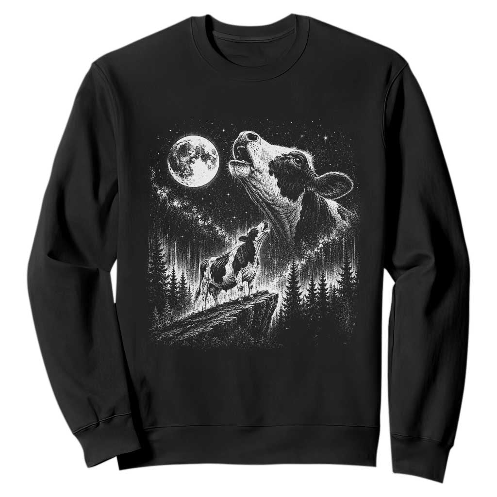 Cow Howling at Moon Vintage 90s Graphic Sweatshirt Retro Farm Animal Country Western Gift TS10 Black Print Your Wear