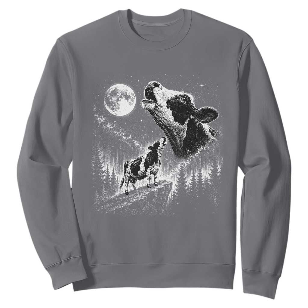 Cow Howling at Moon Vintage 90s Graphic Sweatshirt Retro Farm Animal Country Western Gift TS10 Charcoal Print Your Wear