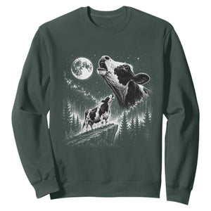Cow Howling at Moon Vintage 90s Graphic Sweatshirt Retro Farm Animal Country Western Gift TS10 Dark Forest Green Print Your Wear
