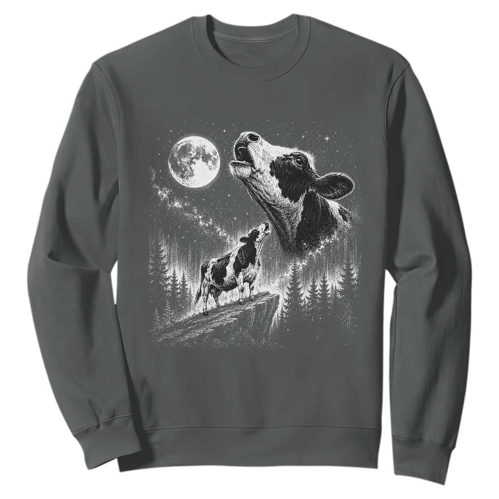 Cow Howling at Moon Vintage 90s Graphic Sweatshirt Retro Farm Animal Country Western Gift TS10 Dark Heather Print Your Wear