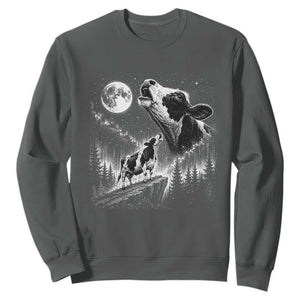 Cow Howling at Moon Vintage 90s Graphic Sweatshirt Retro Farm Animal Country Western Gift TS10 Dark Heather Print Your Wear