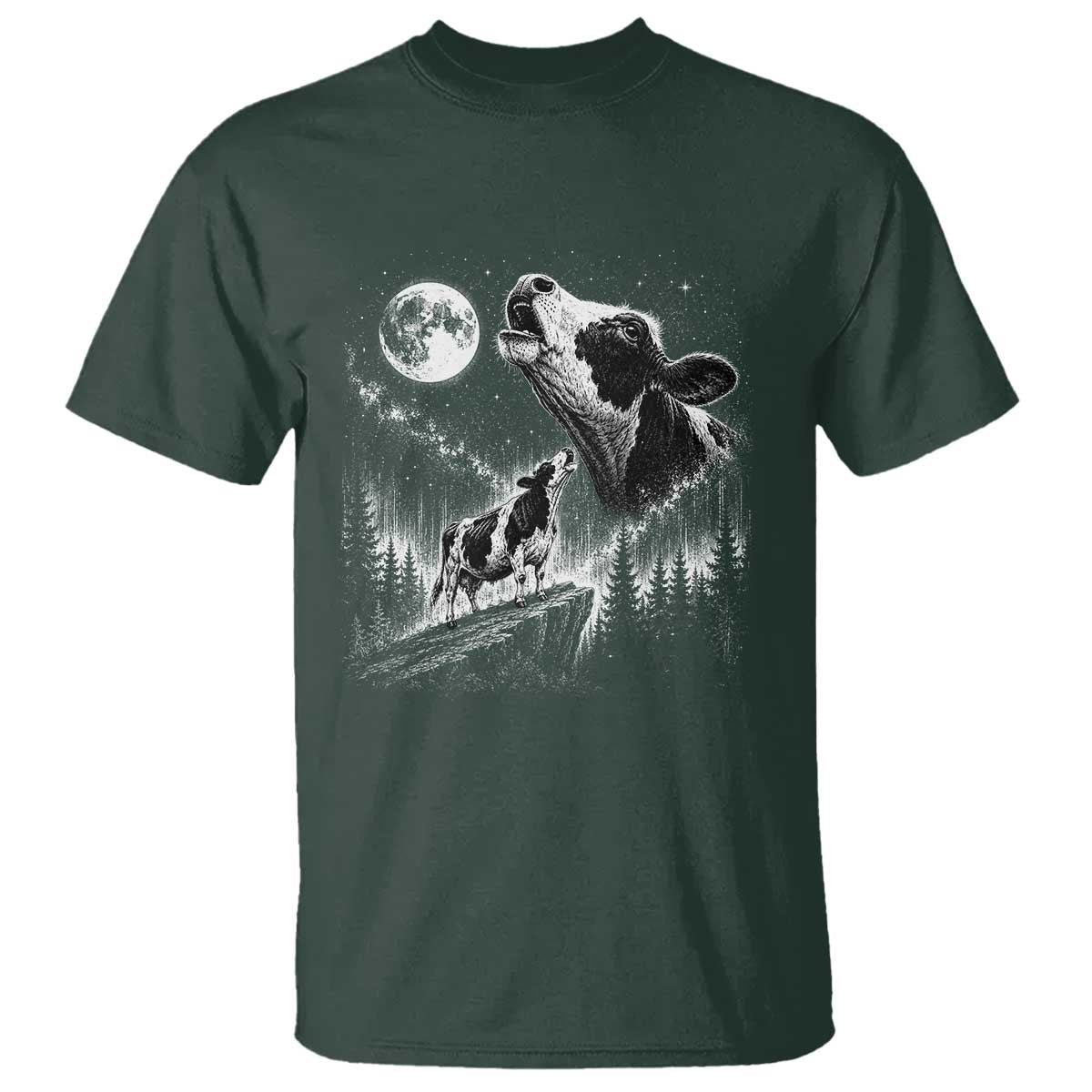 Cow Howling at Moon Vintage 90s Graphic T Shirt Retro Farm Animal Country Western Gift TS10 Dark Forest Green Print Your Wear