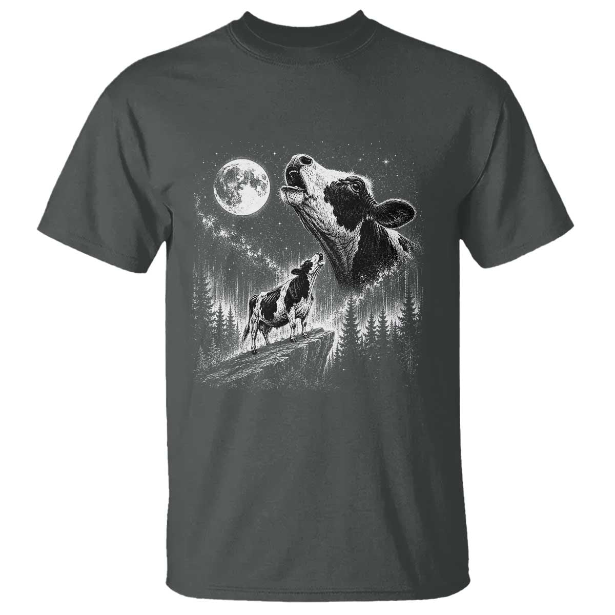 Cow Howling at Moon Vintage 90s Graphic T Shirt Retro Farm Animal Country Western Gift TS10 Dark Heather Print Your Wear