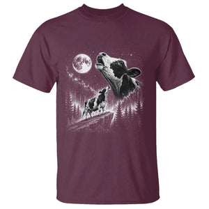 Cow Howling at Moon Vintage 90s Graphic T Shirt Retro Farm Animal Country Western Gift TS10 Maroon Print Your Wear