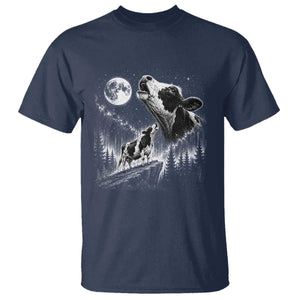 Cow Howling at Moon Vintage 90s Graphic T Shirt Retro Farm Animal Country Western Gift TS10 Navy Print Your Wear