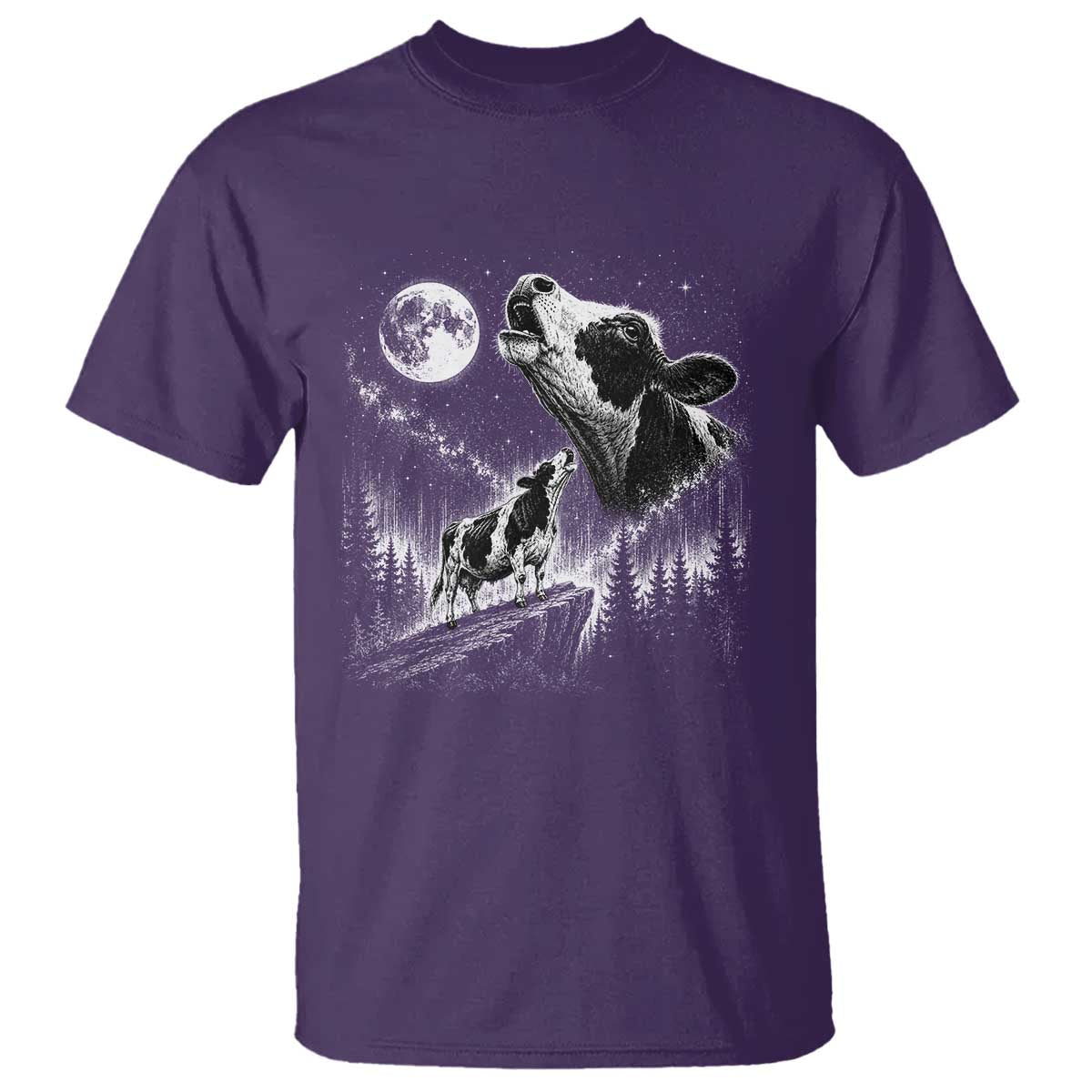 Cow Howling at Moon Vintage 90s Graphic T Shirt Retro Farm Animal Country Western Gift TS10 Purple Print Your Wear
