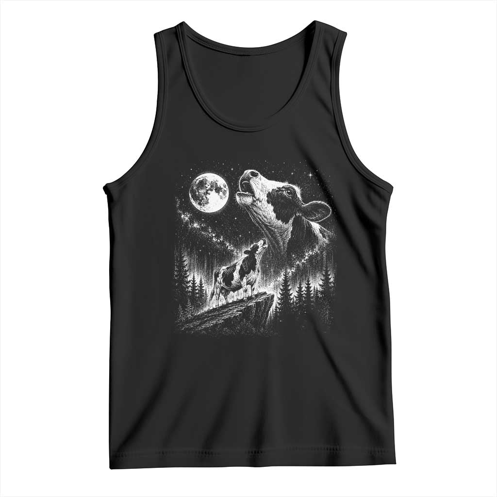 Cow Howling at Moon Vintage 90s Graphic Tank Top Retro Farm Animal Country Western Gift TS10 Black Print Your Wear