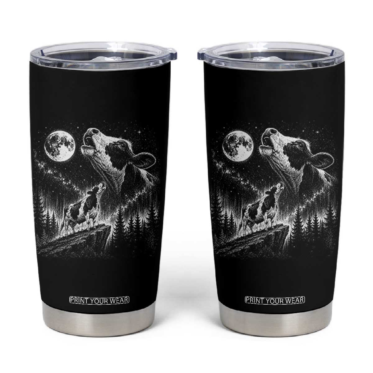 Cow Howling at Moon Vintage 90s Graphic Tumbler Cup Retro Farm Animal Country Western Gift TS10 Black Print Your Wear